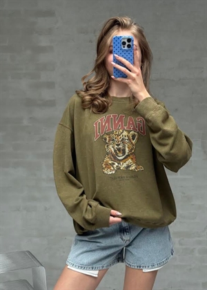 Isoli crewneck tiger print Military Olive A1060079 Ganni 